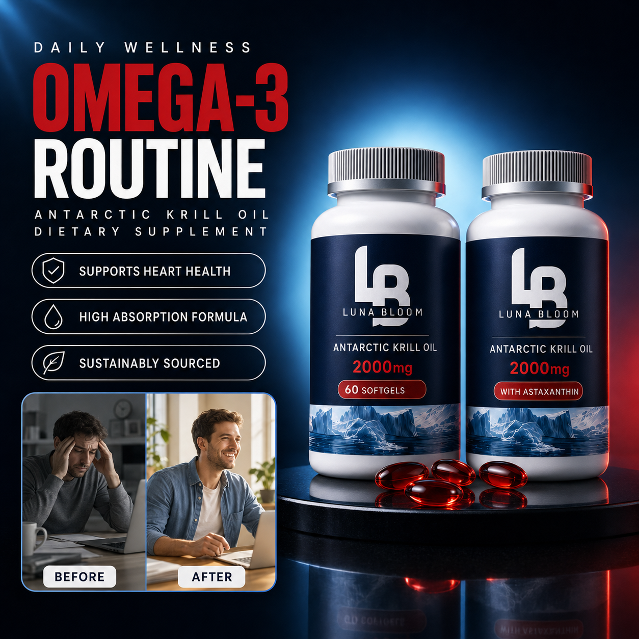 Luna Bloom™ Antarctic Krill Oil - Multi Functional Supplement