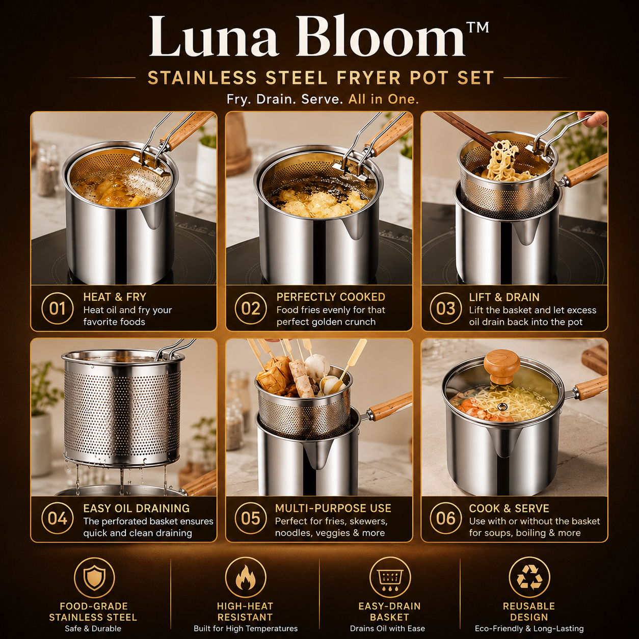 Luna Bloom™ Stainless Steel Fryer Pot