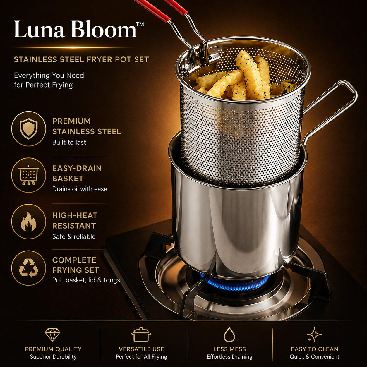 Luna Bloom™ Stainless Steel Fryer Pot