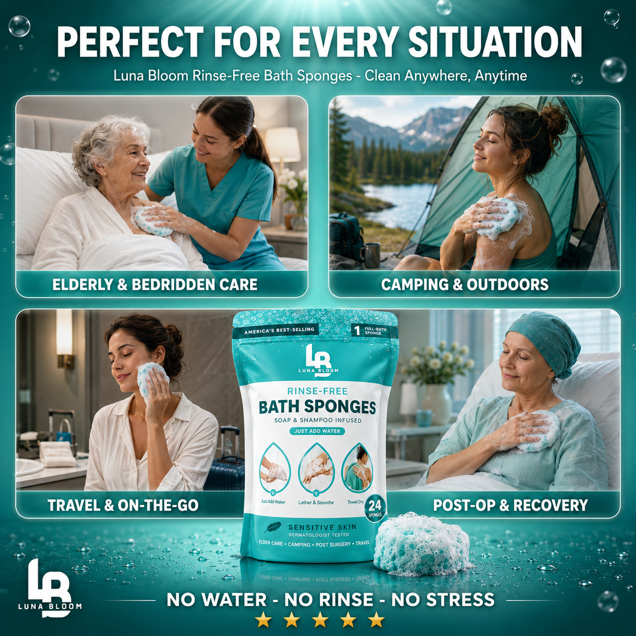 Luna Bloom Rinse-Free Bath Sponges