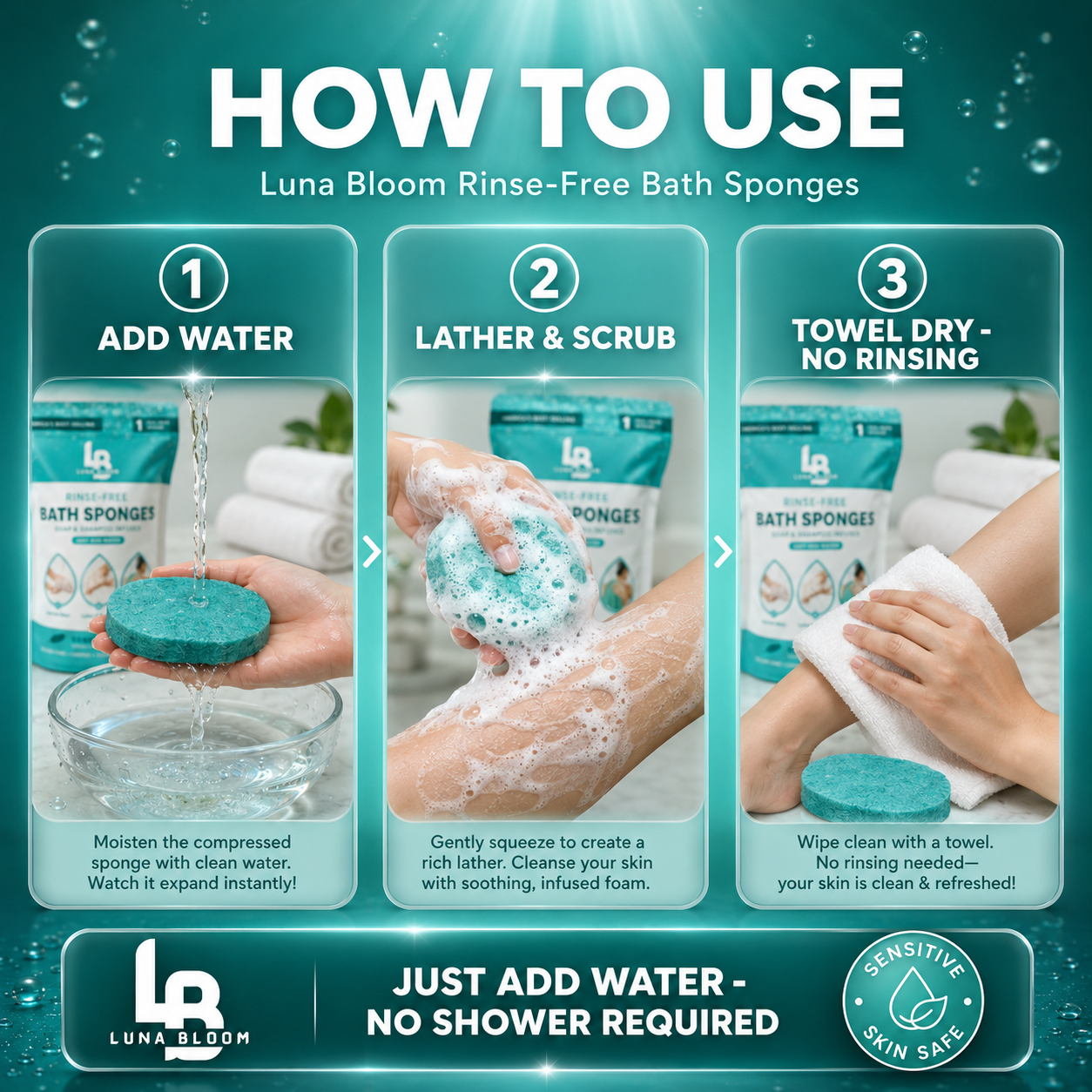 Luna Bloom Rinse-Free Bath Sponges