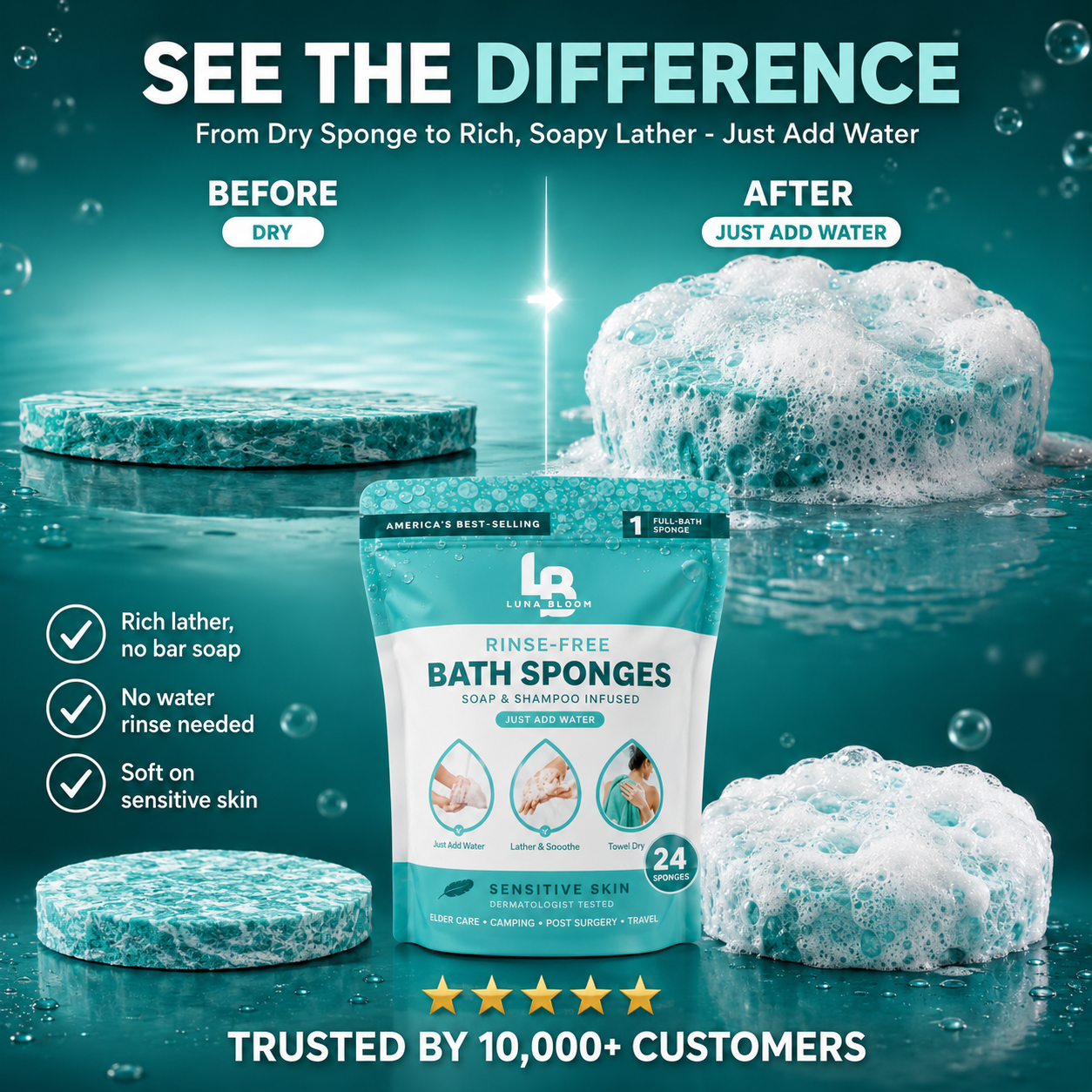Luna Bloom Rinse-Free Bath Sponges