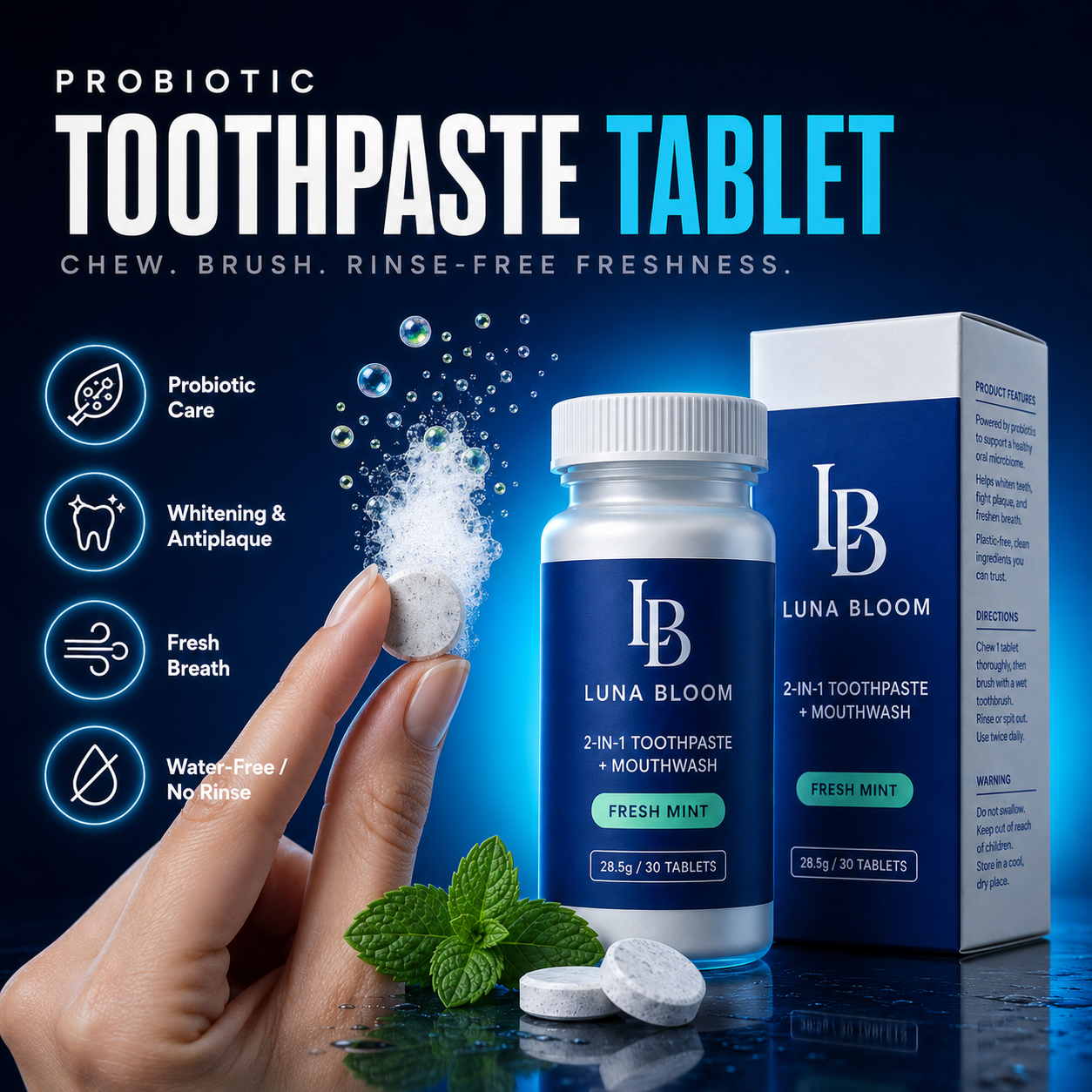 Luna Bloom™ — Solid Toothpaste Tablets