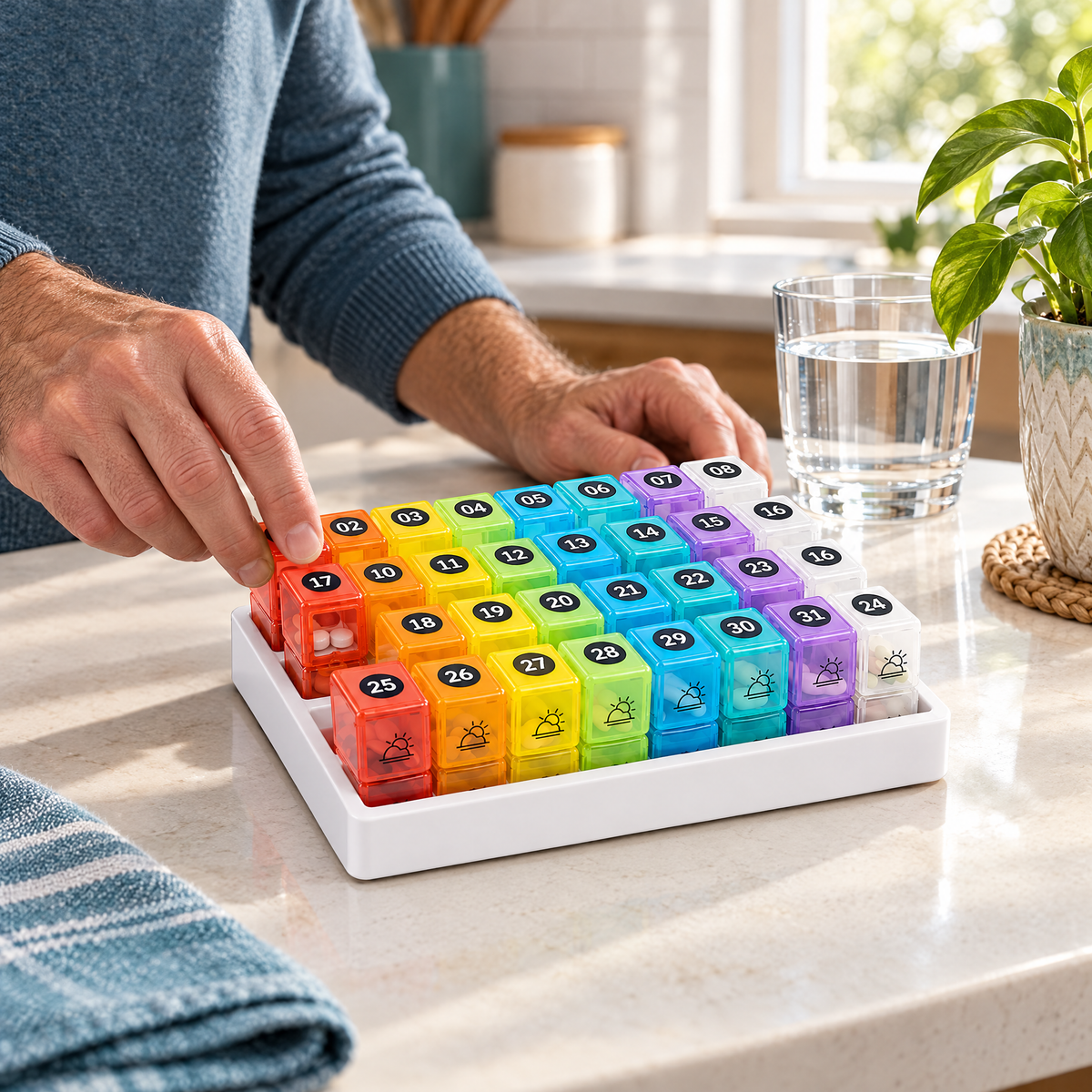 31-Day Monthly Pill Organizer – in use