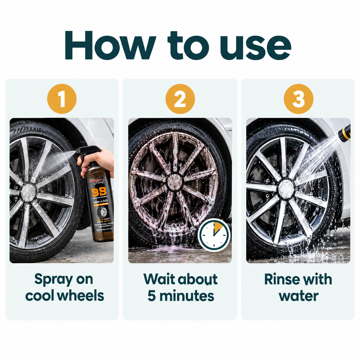 Non-Acid Wheel Cleaner Spray – how to use