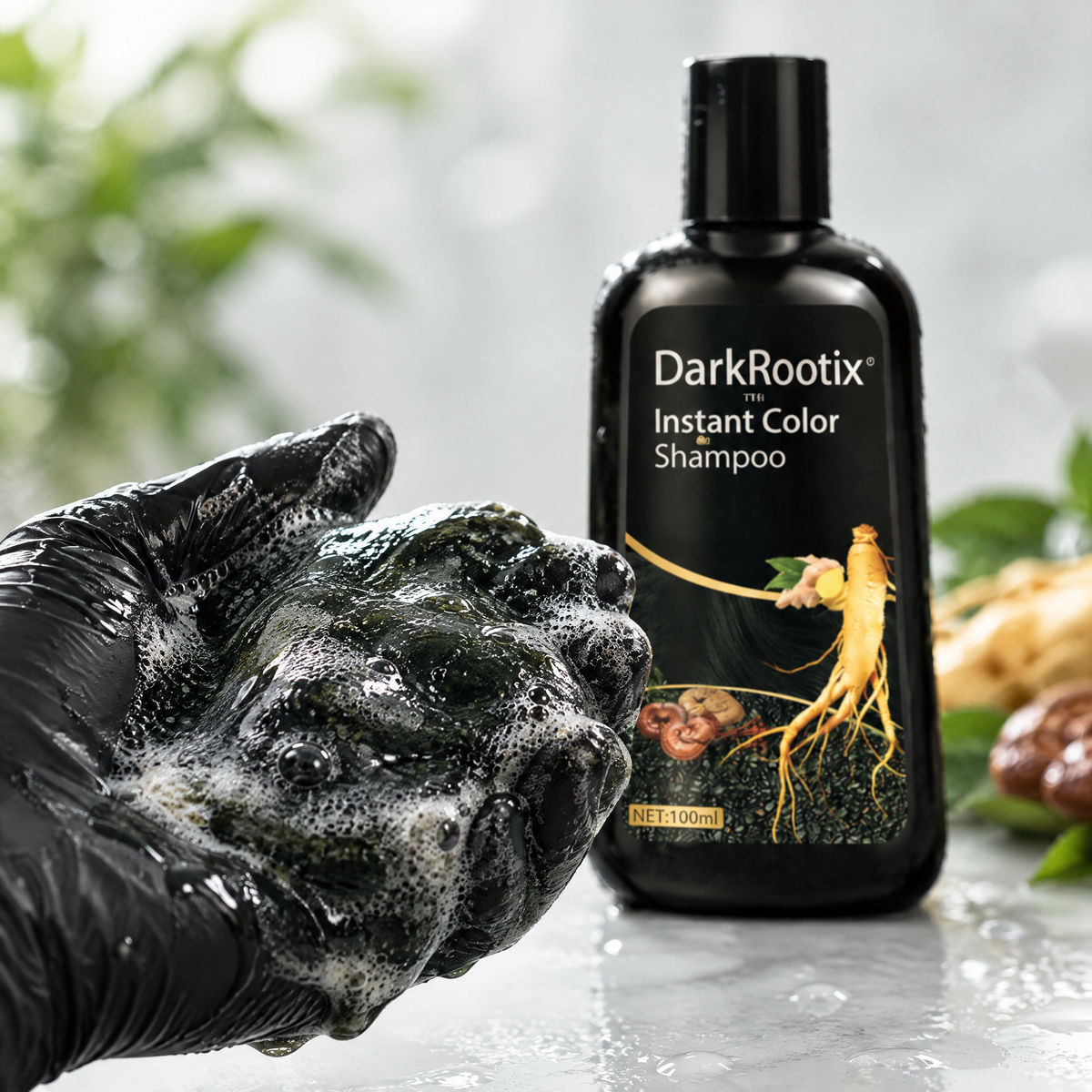 Instant Color Black Hair Dye Shampoo – close-up