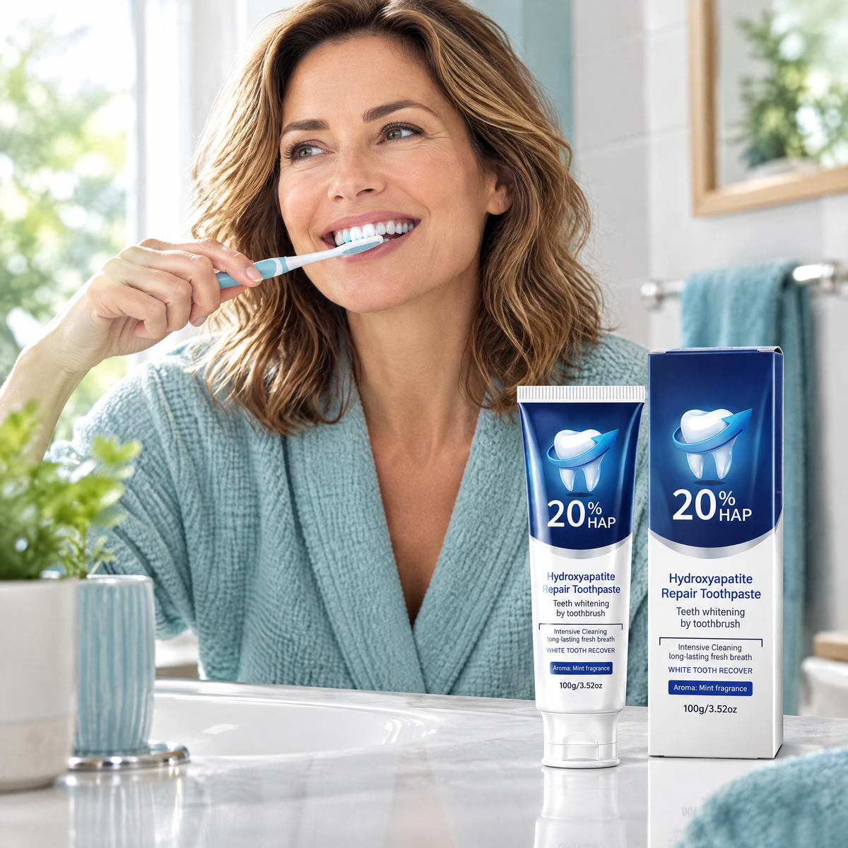 HydroWhite Nano-Hydroxyapatite Toothpaste – in use