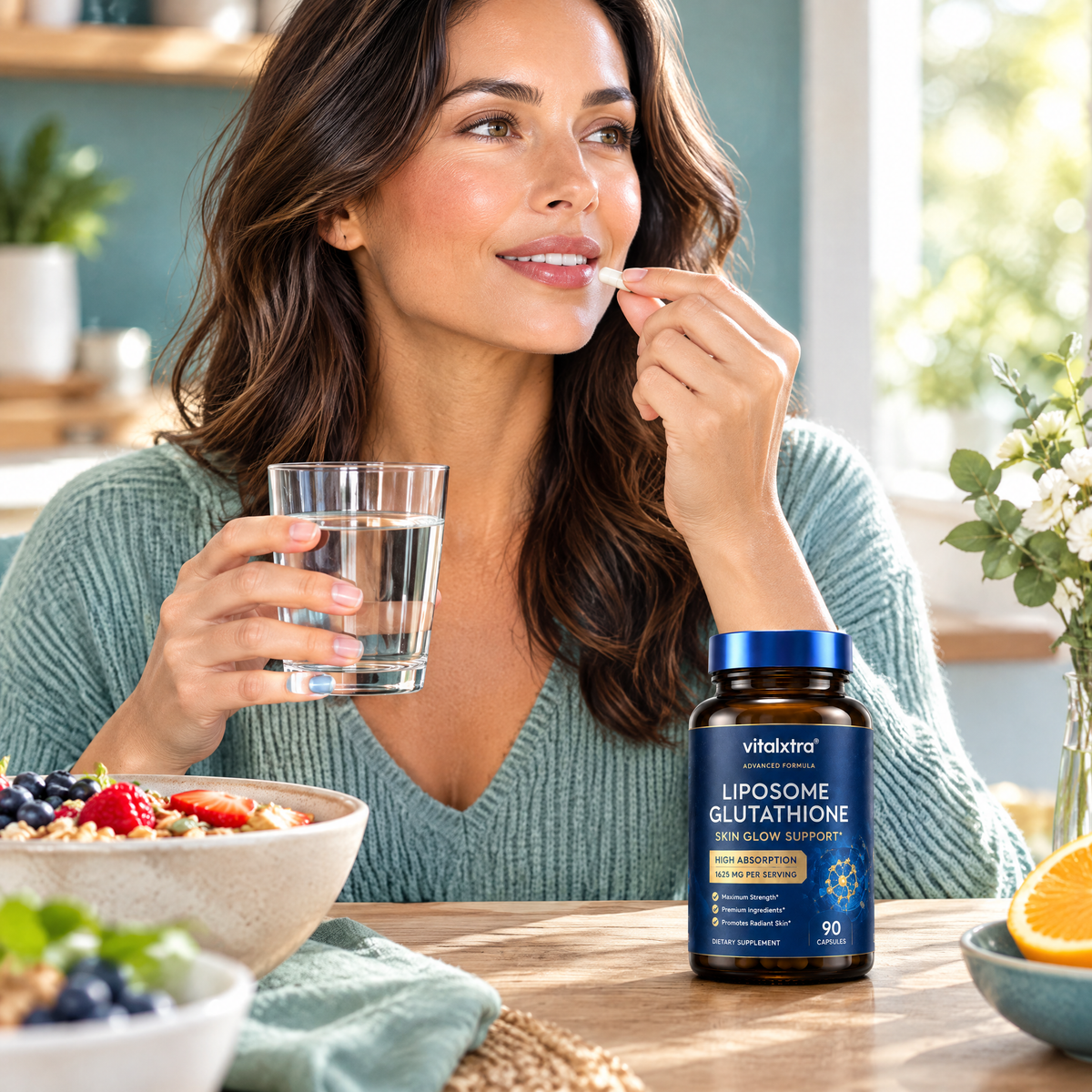Liposomal Glutathione Skin Glow Capsules – in use