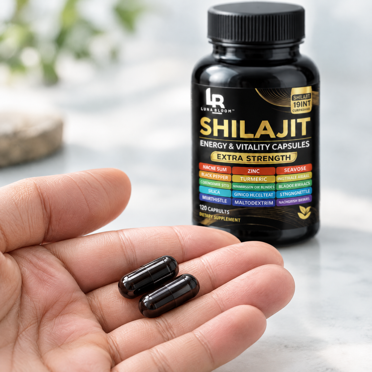 Shilajit Energy & Vitality Capsules – close-up