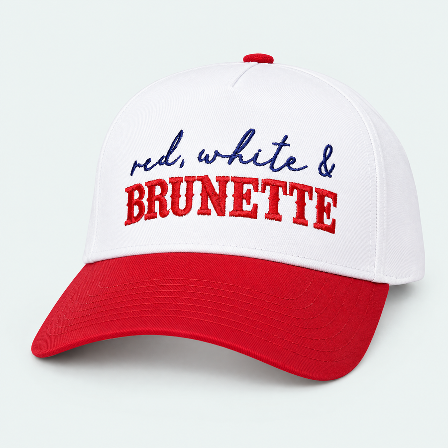 Red, White & Brunette Trucker Hat – product photo