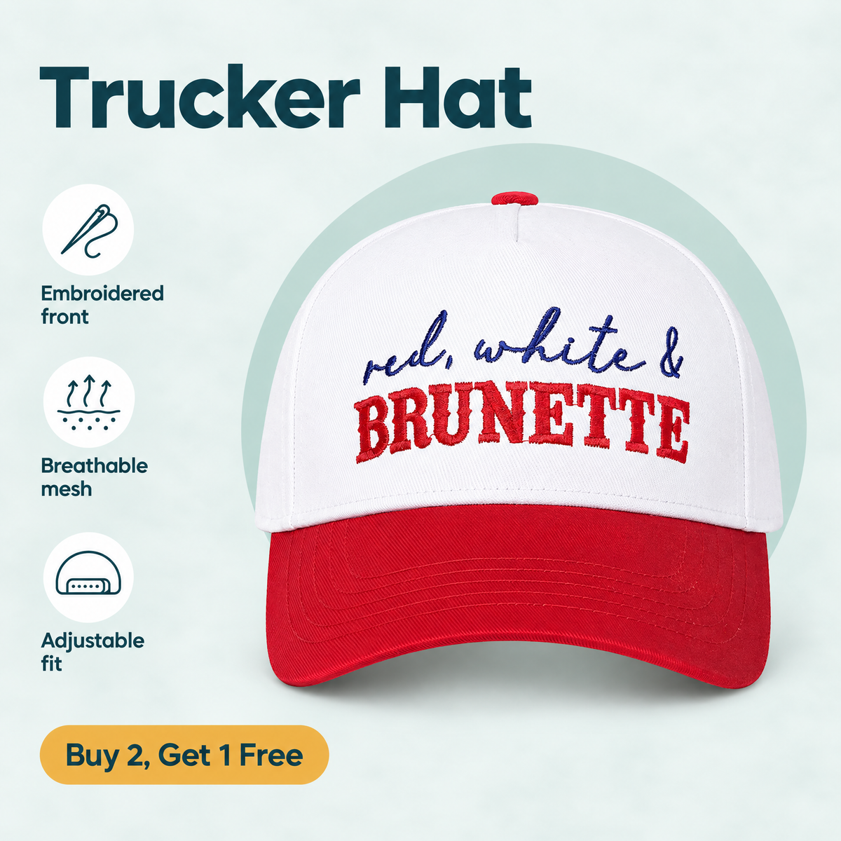 Red, White & Brunette Trucker Hat – highlights