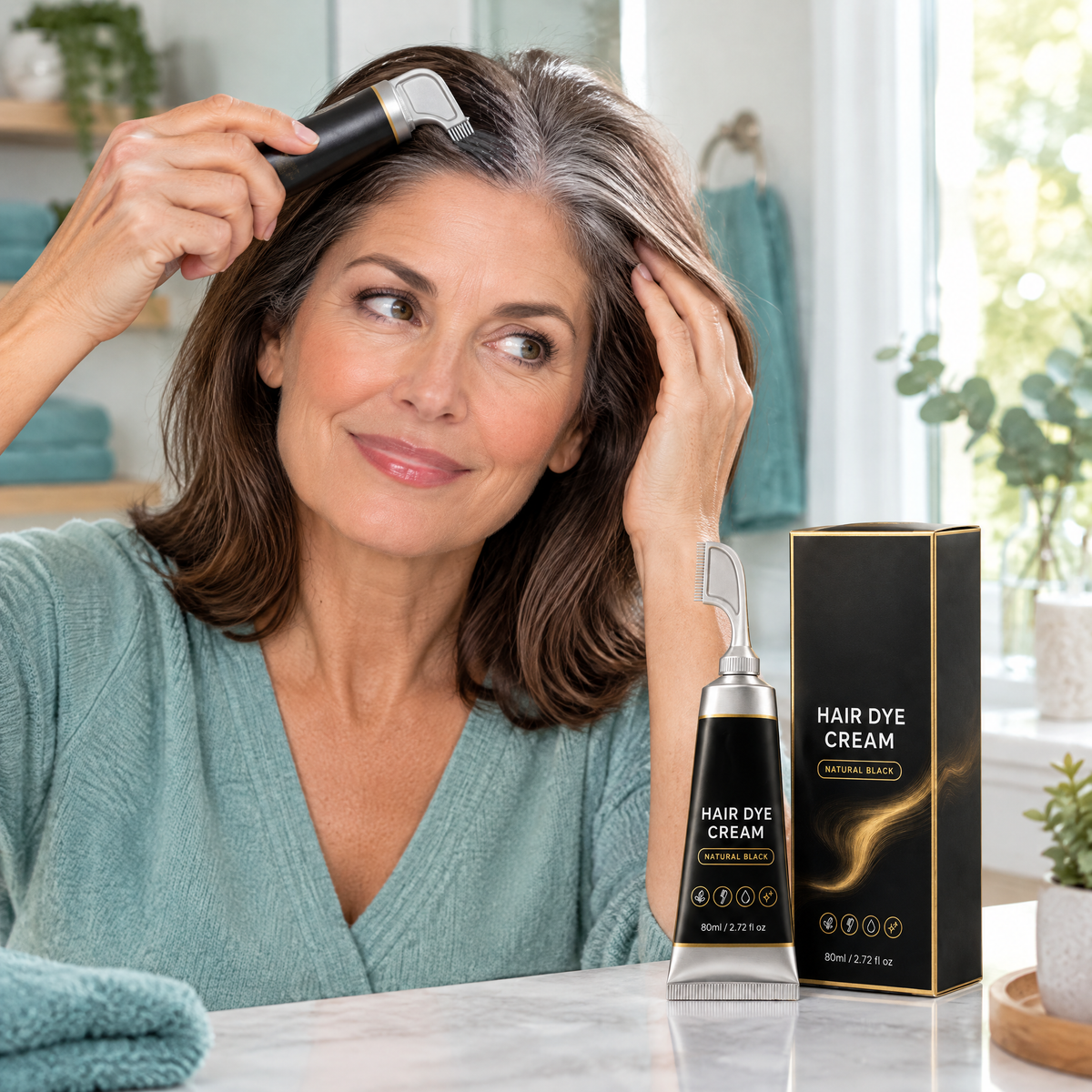Hair Dye Cream with Comb Applicator – in use