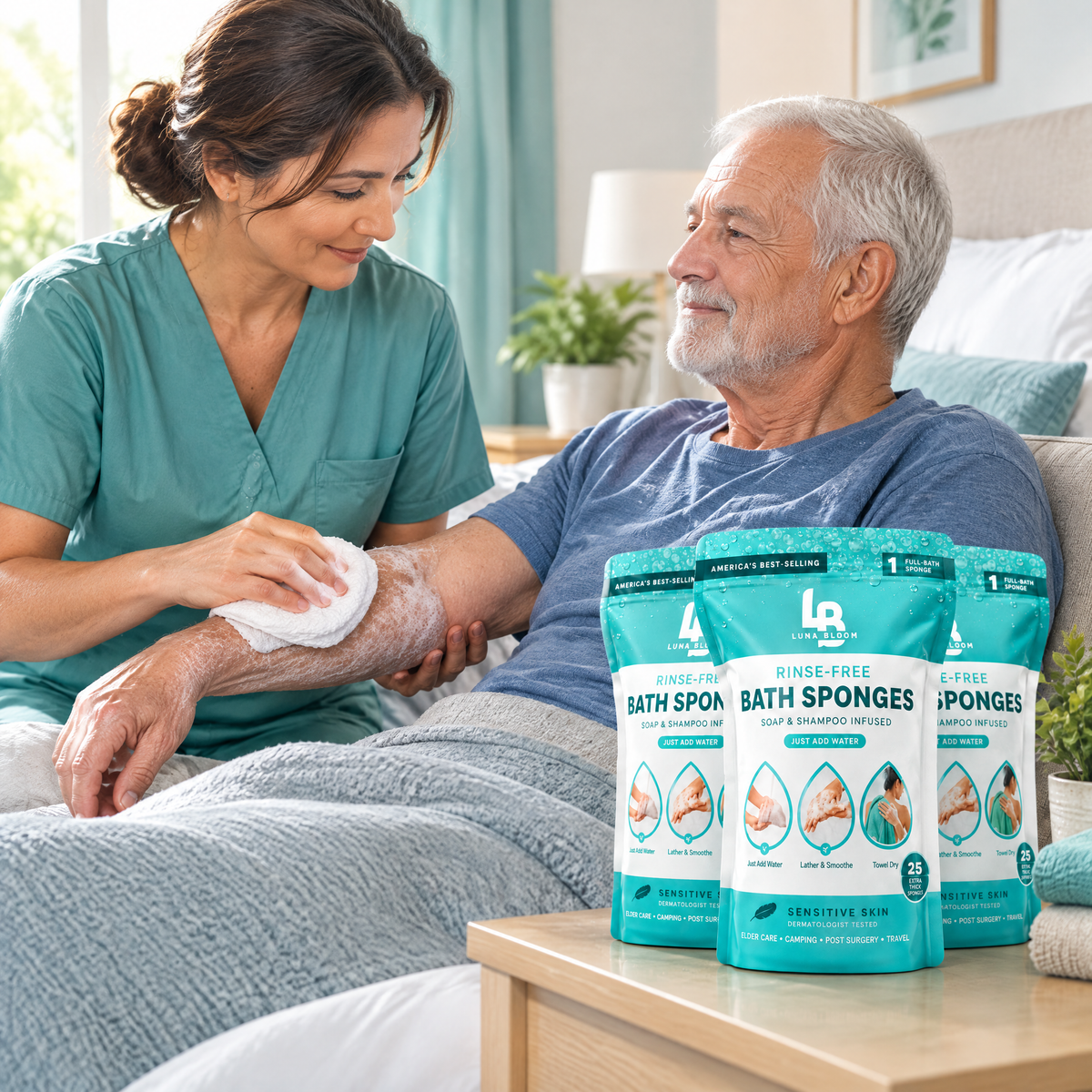 Rinse-Free Bath Sponges – in use