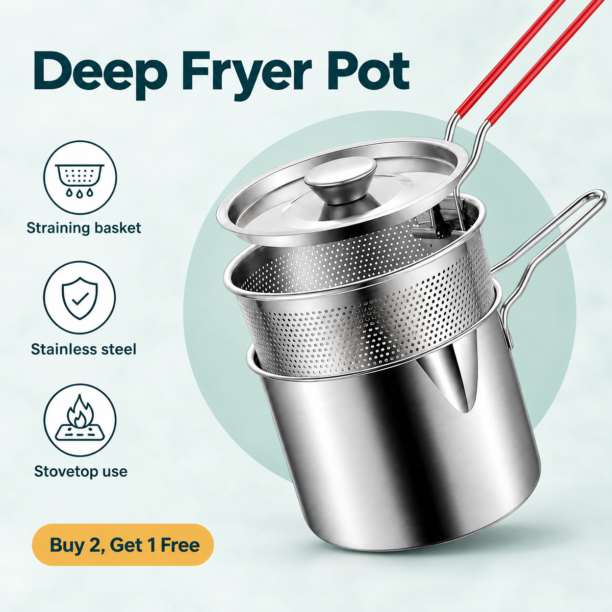 Stainless Steel Deep Fryer Pot with Basket – highlights