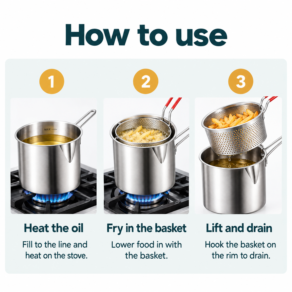 Stainless Steel Deep Fryer Pot with Basket – how to use
