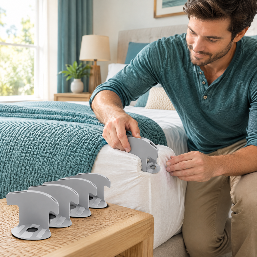 Heavy-Duty Bed Sheet Clips – in use