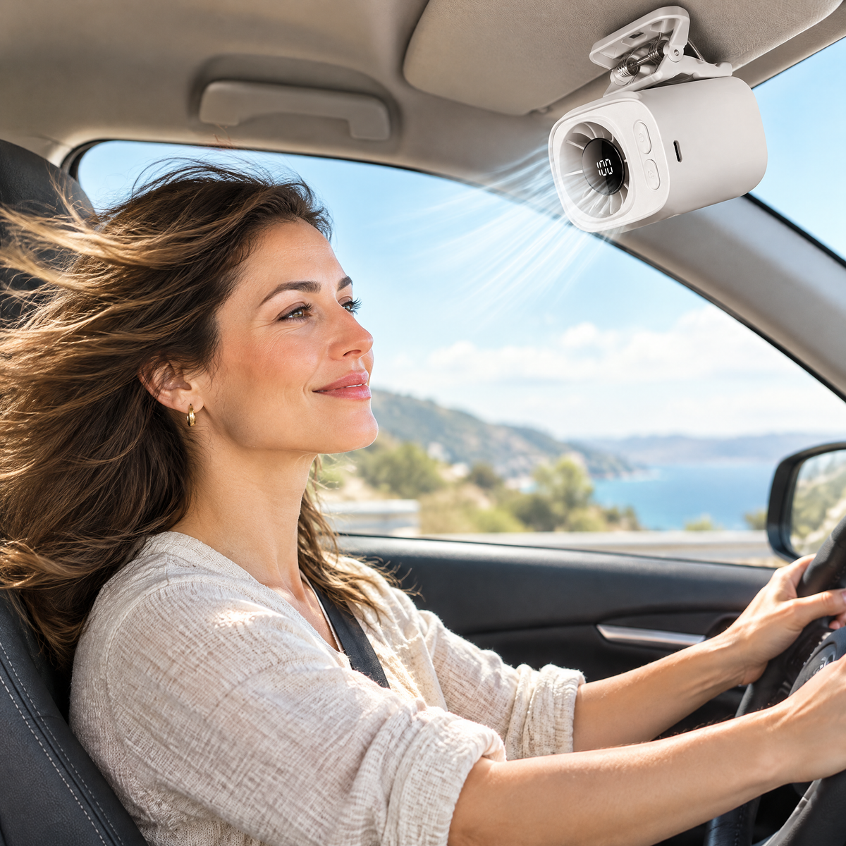 Rechargeable Car Visor Fan – in use