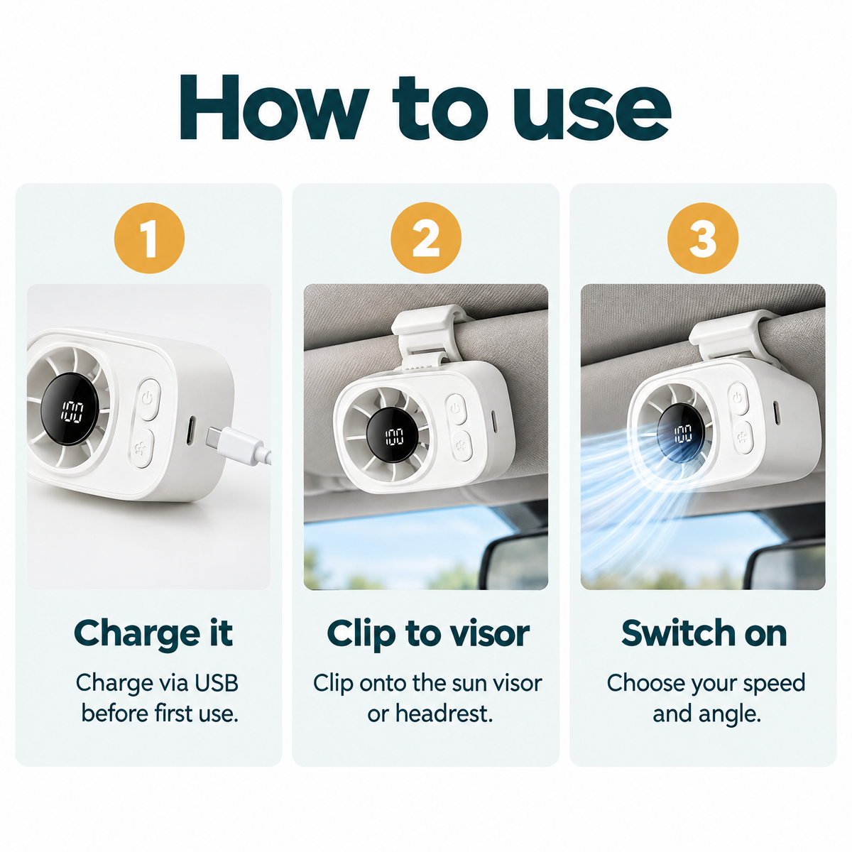 Rechargeable Car Visor Fan – how to use