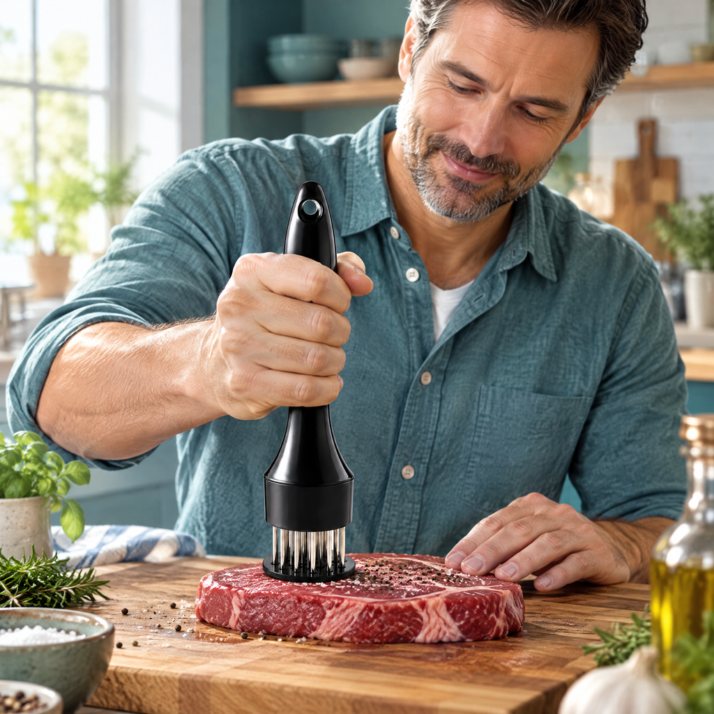 Stainless Steel Needle Meat Tenderizer – in use