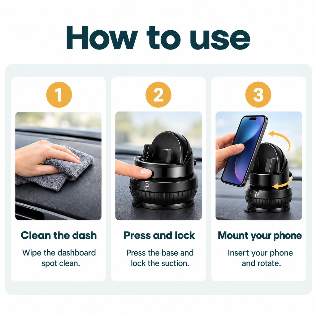 360° Dashboard Phone Mount – how to use