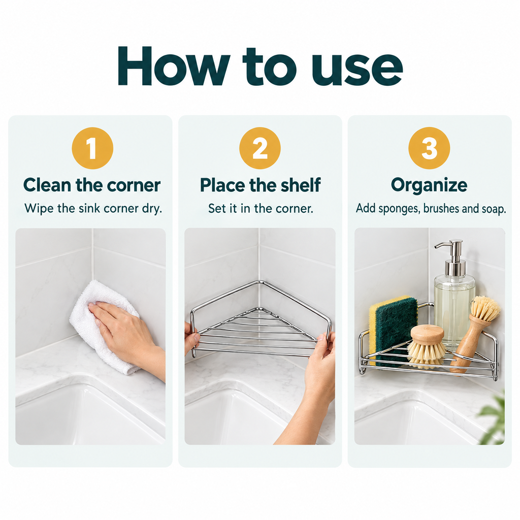 Stainless Steel Corner Sink Shelf – how to use