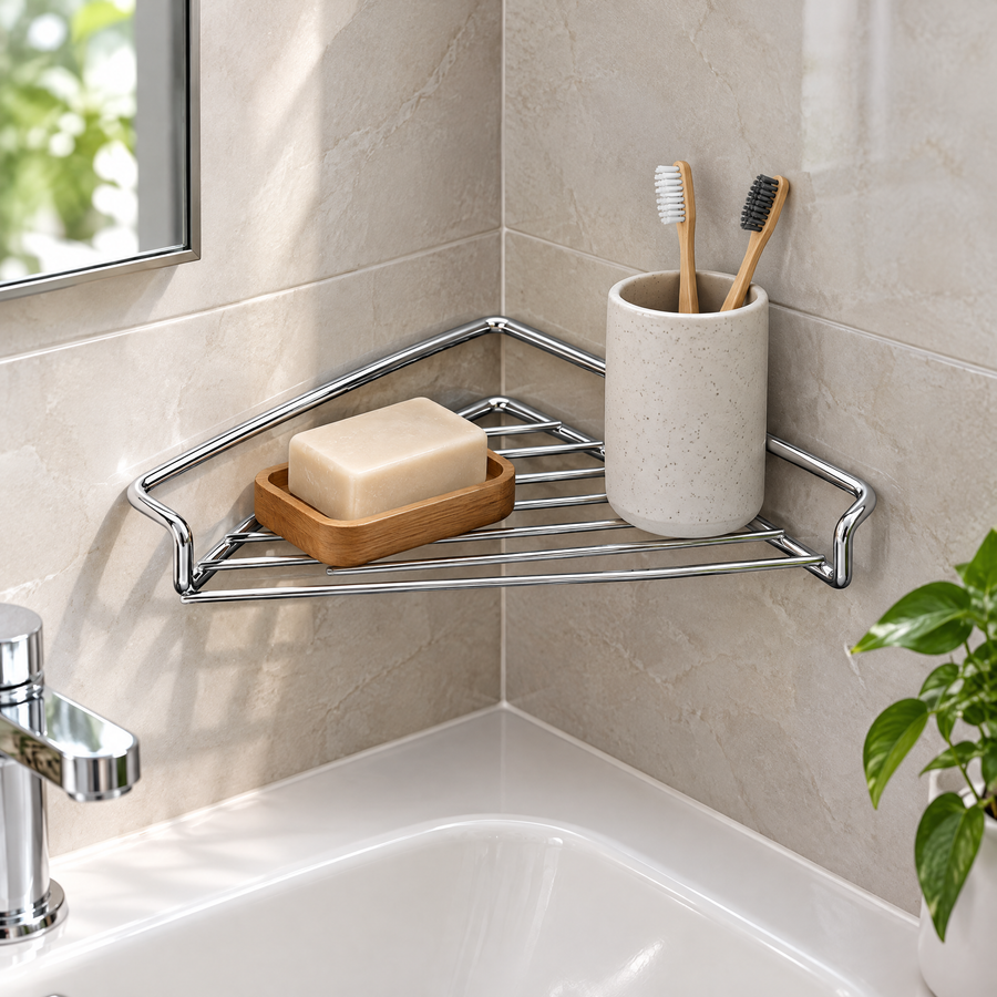 Stainless Steel Corner Sink Shelf – lifestyle