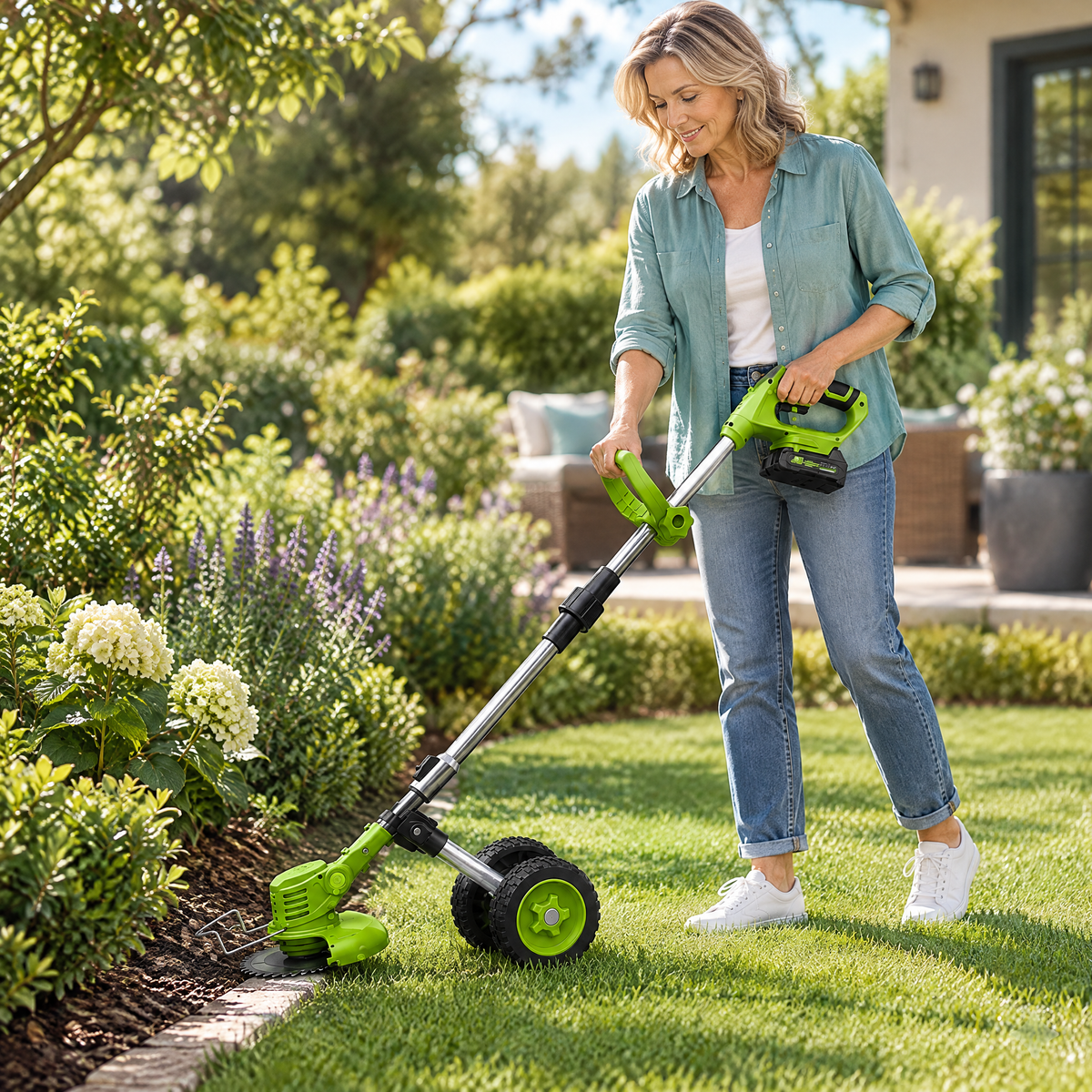 Cordless Wheeled Weed Trimmer – in use
