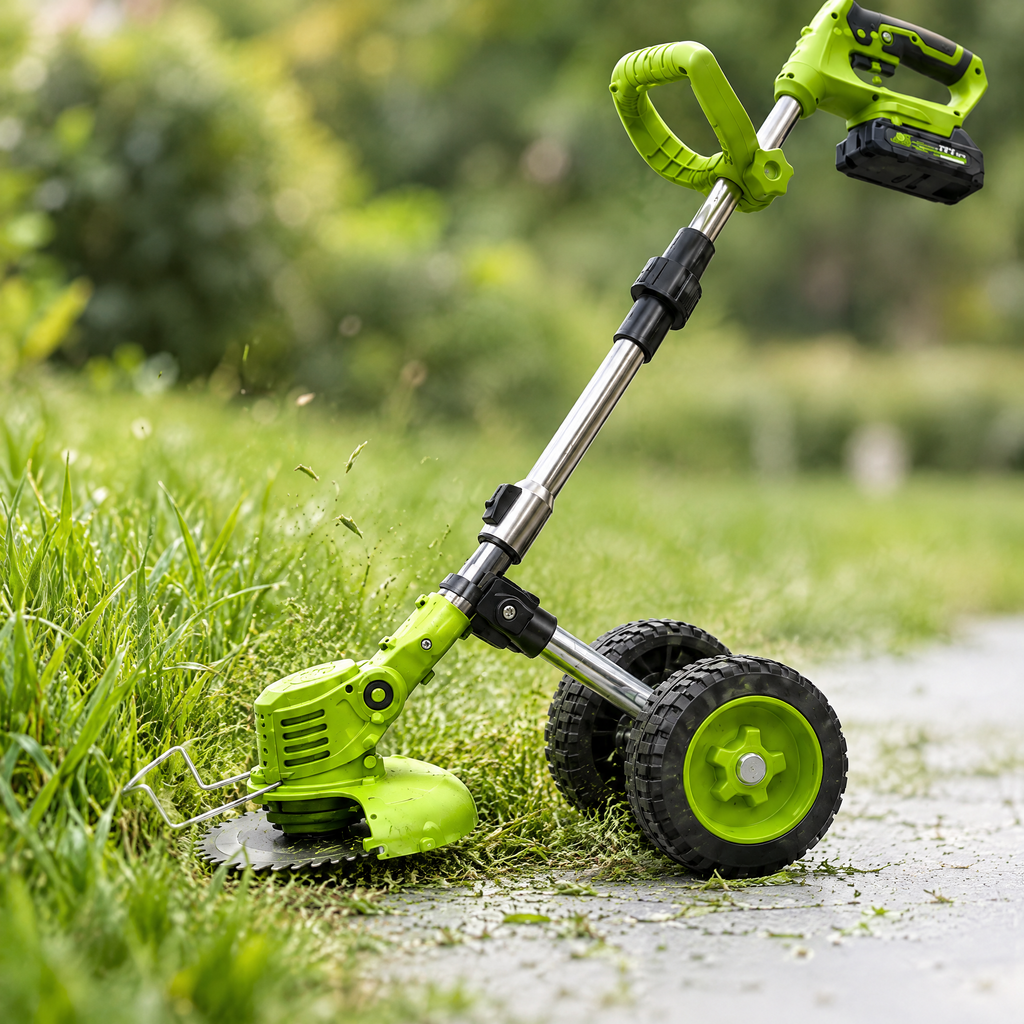 Cordless Wheeled Weed Trimmer – close-up