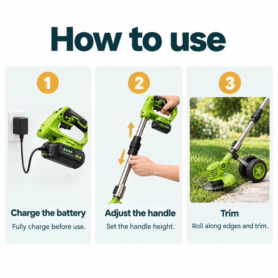 Cordless Wheeled Weed Trimmer – how to use