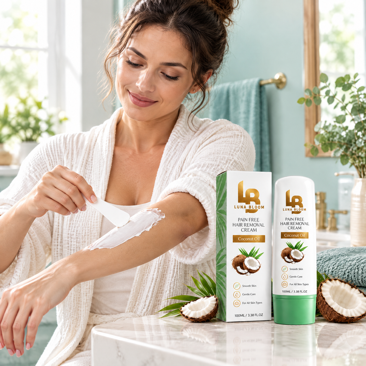 Coconut Pain-Free Hair Removal Cream – in use