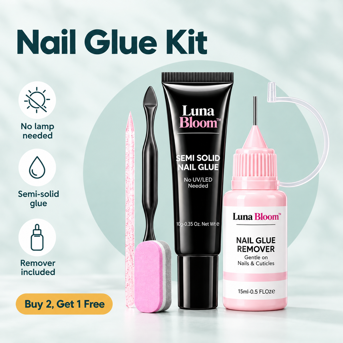 No-Lamp Semi-Solid Nail Glue Kit – highlights